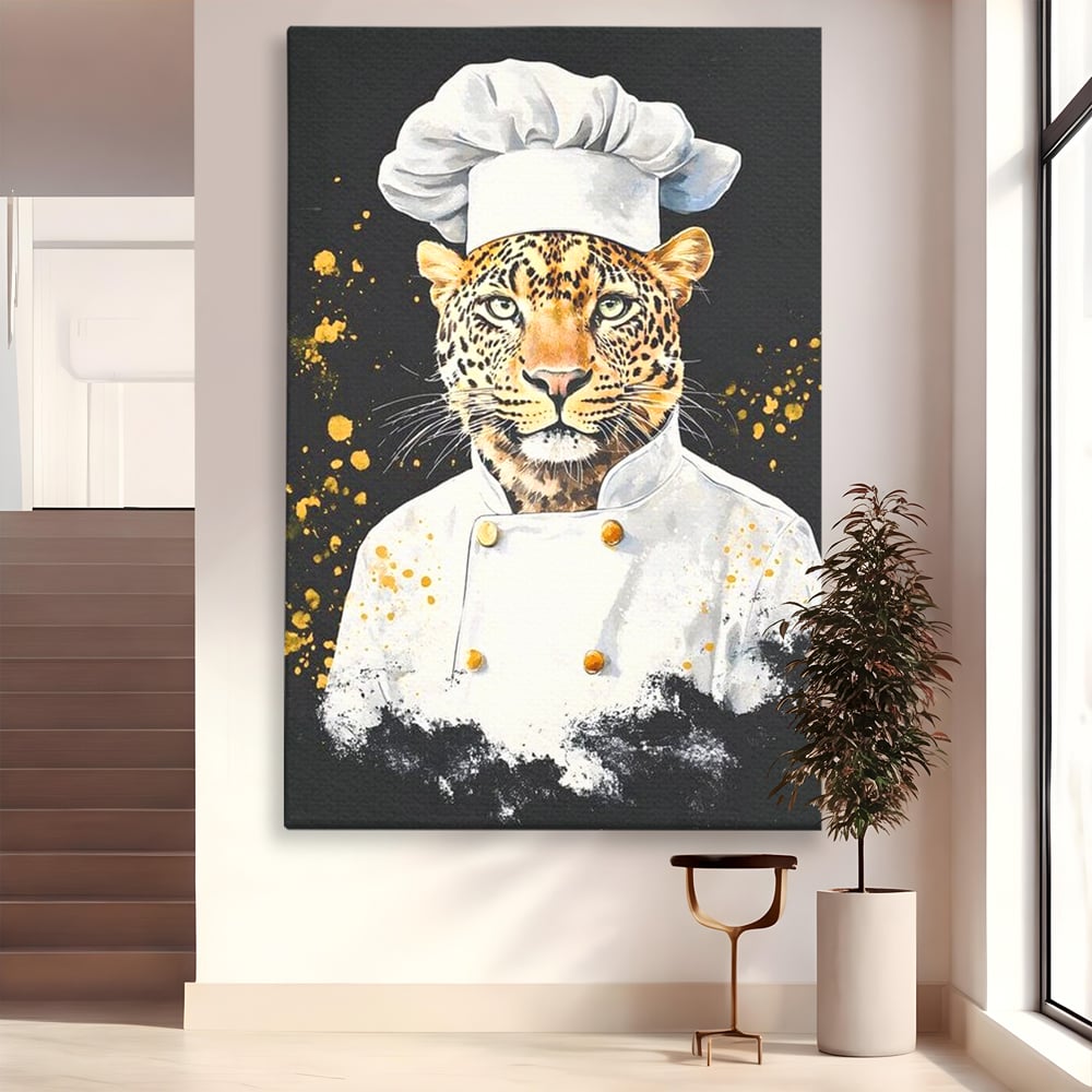 Tablou canvas cu tablou canvas cu leopard bucatar, fara rama, pe sasiu de lemn